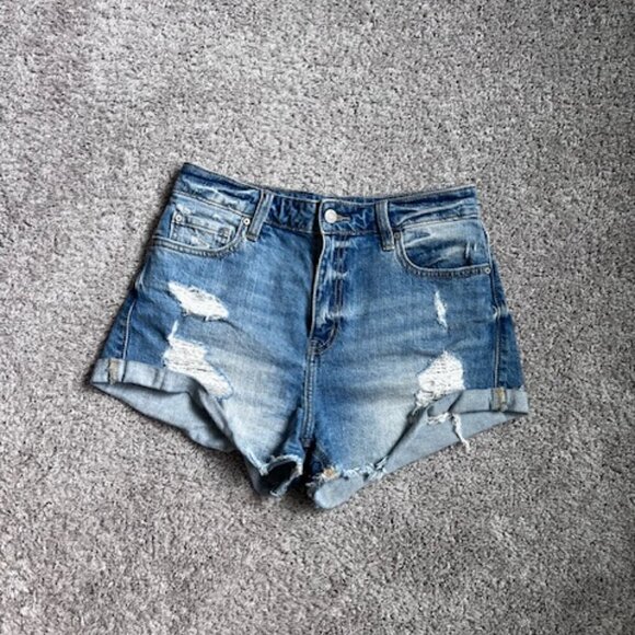 Super High Rise High Low Rolled Shortie Jean Shorts size medium - Picture 1 of 9